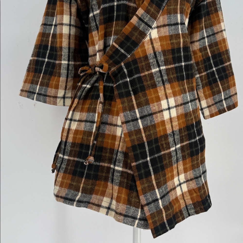 NICHE ST. plaid check boxy wrap short sleeve kimono robe shirt size S - Picture 3 of 9